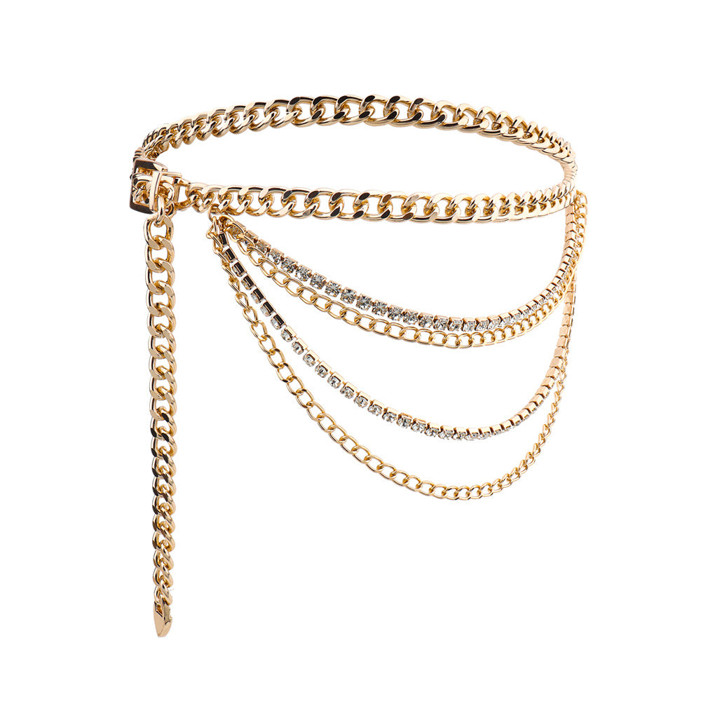Gold Chain Belt Hollow Rhinestone Multi-layer Chain Belt