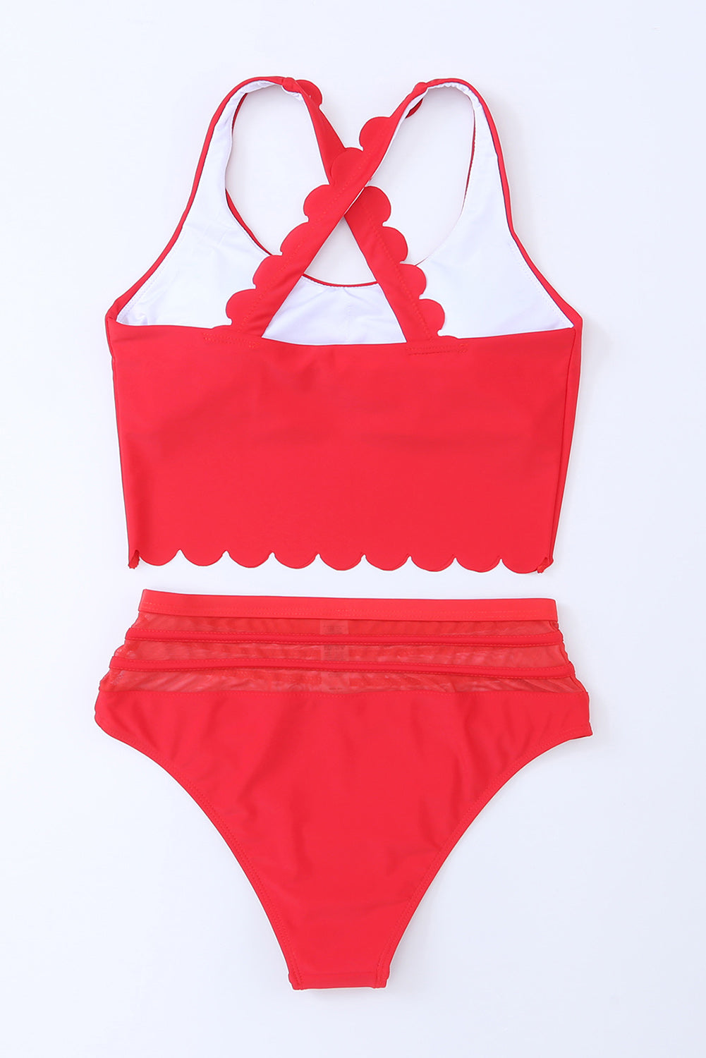 Red Scalloped High Waist Bikini