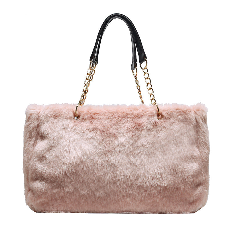 Ladies Large Capacity Plush Faux Fur Tote Bag