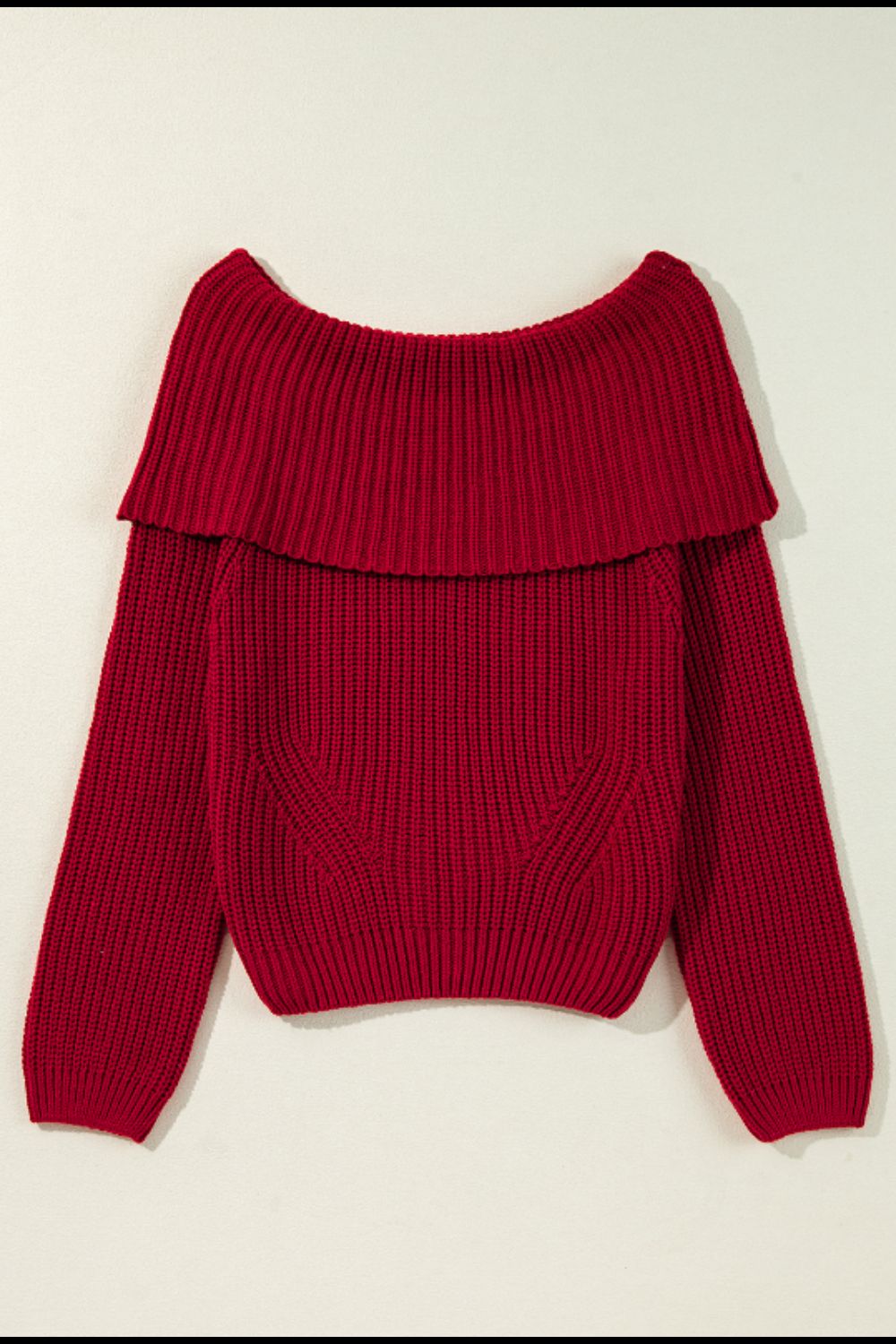 Red Ribbed Off-Shoulder Sweater