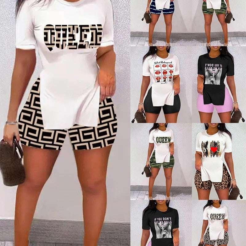 Women’s Printed Two-Piece Shorts Set – Trendy Split Sleeve Casual Matching Outfit CJ Dropshipping Plus Size Shorts Sets