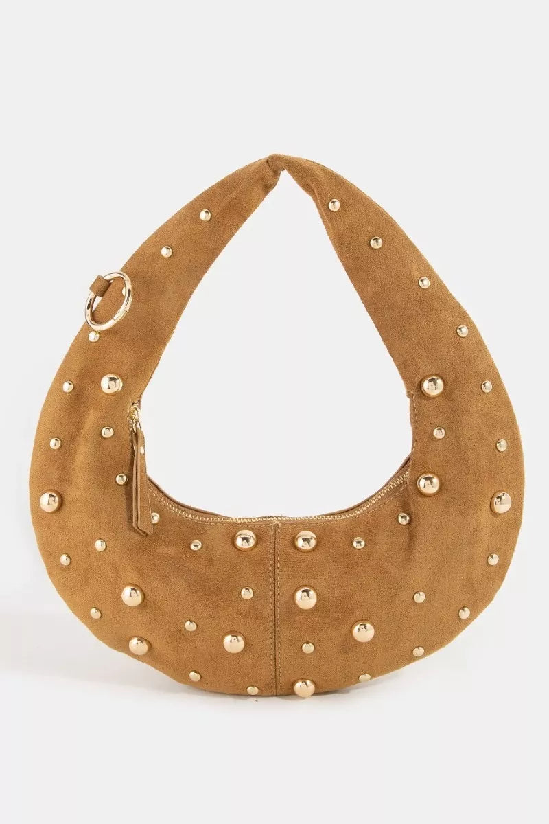 Fame Dome Studded Chrome Crescent Hand Bag GLBR one size Trendsi Handbag