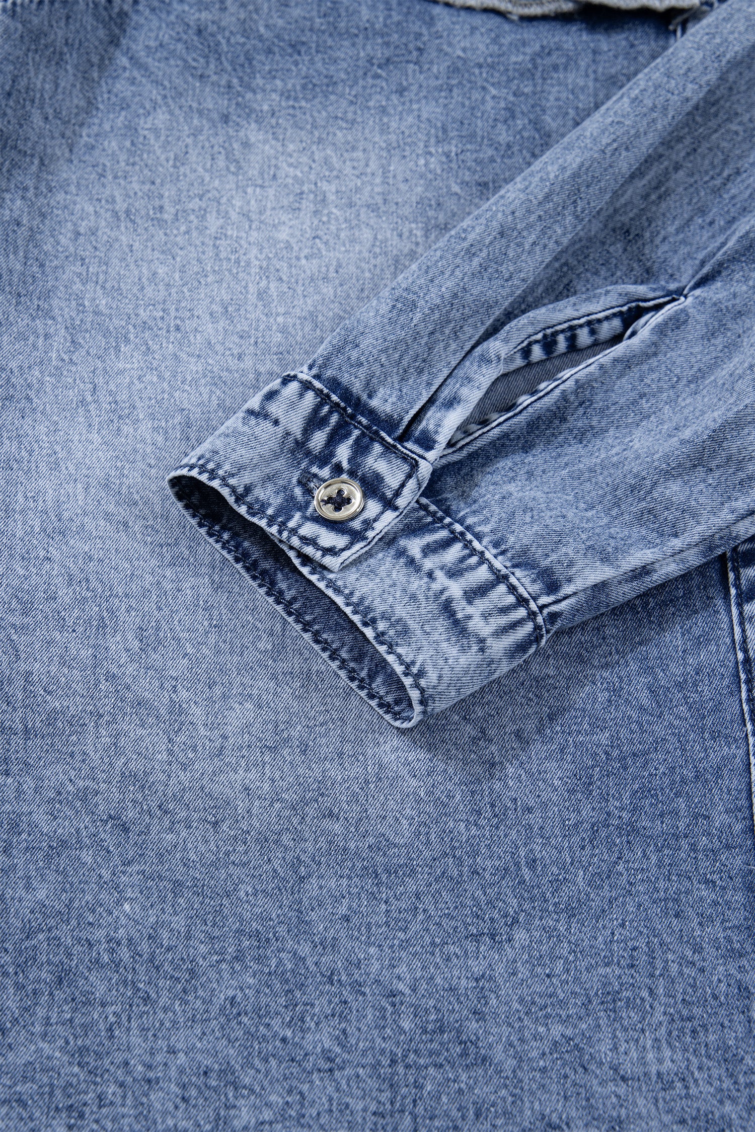 Blue Vintage Wash Denim Ruffle Button Down Shirt Bazaare Mart Tops/Blouses & Shirts