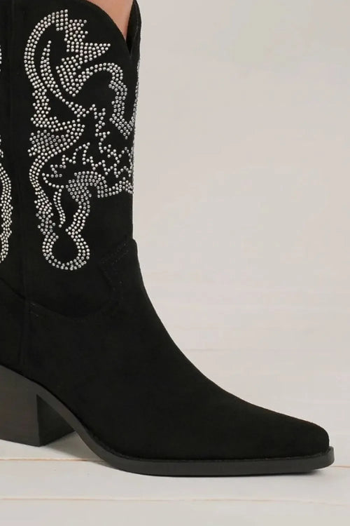 Beast Fashion Rhinestone Detail Point Toe Boots Bazarre Mart Rhinestone Detail Point Toe Boots