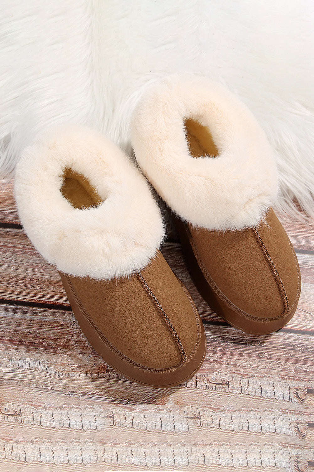 Suede Fur Trim Thick Flat Slippers