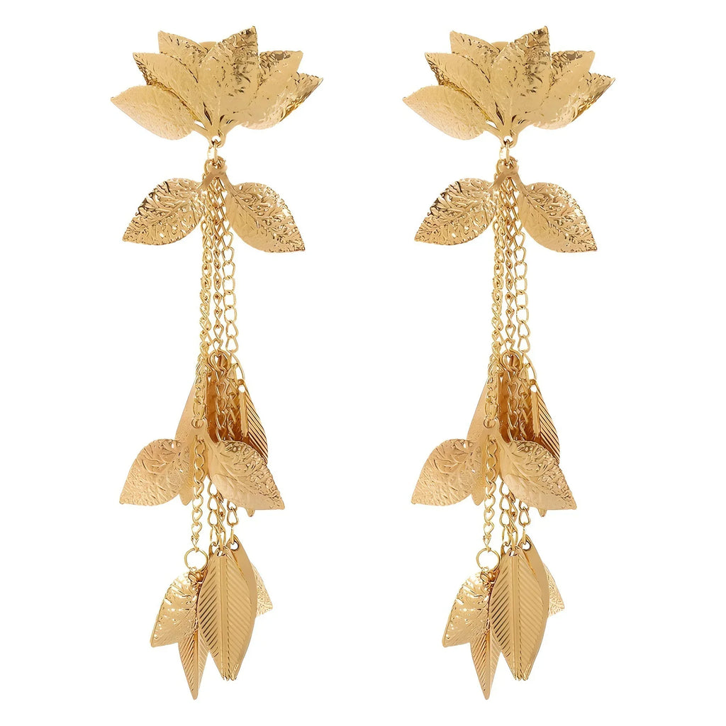 Dramatic Gold Lotus Earrings