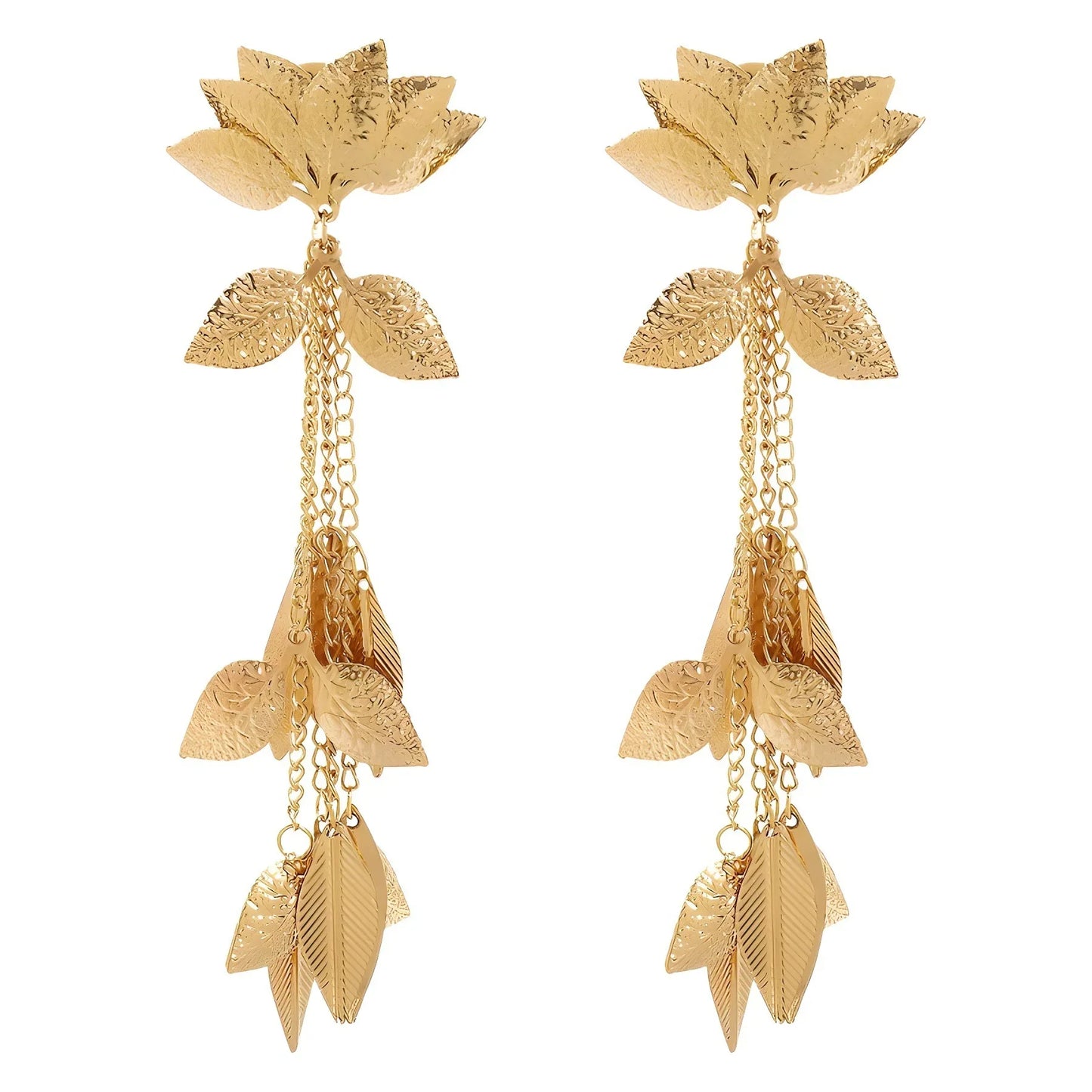 Dramatic Gold Lotus Earrings Bazaare Mart Gold Lotis Dangle Earrings