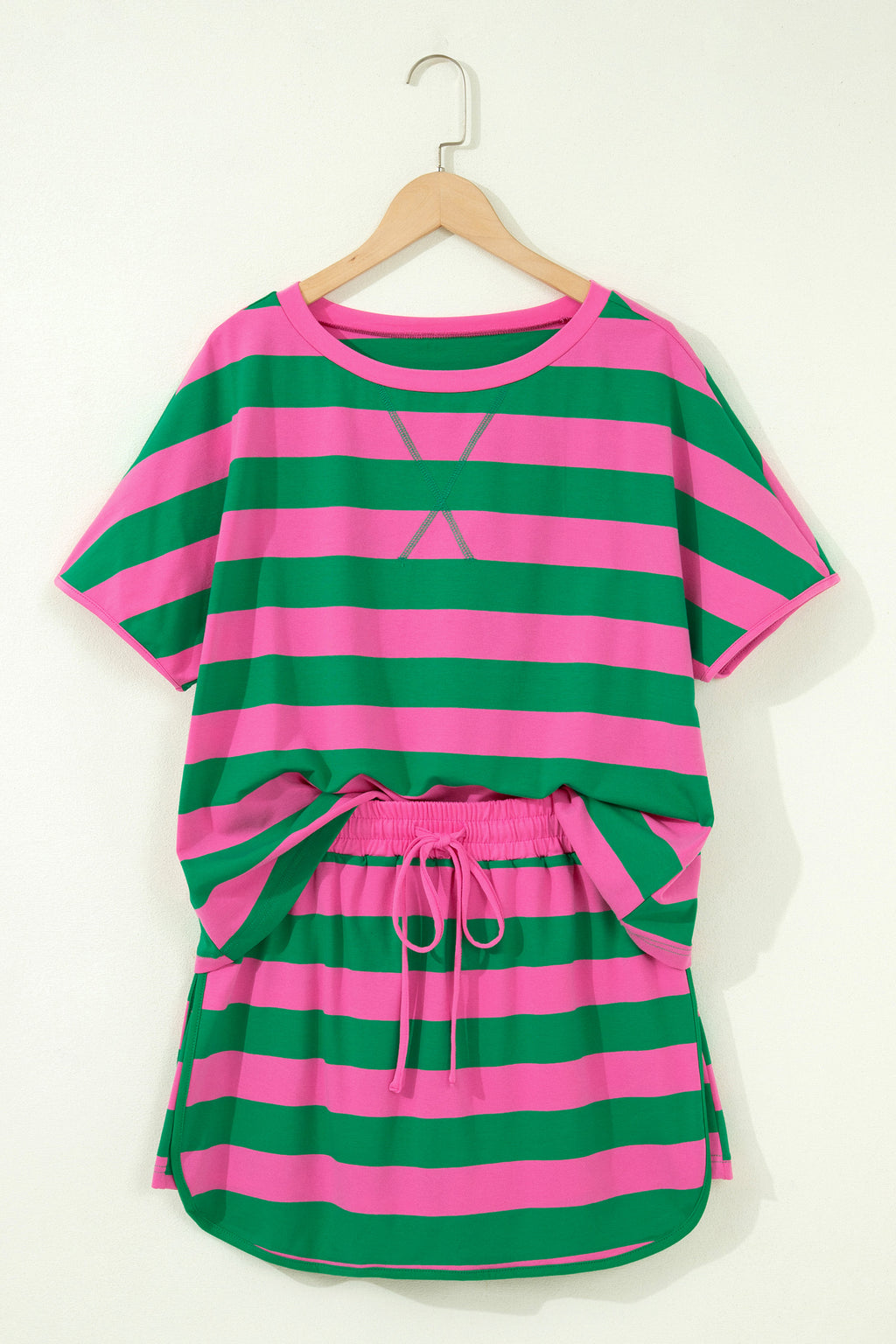 Striped Dolman Tee & Drawstring Skort Set – Women’s Athletic 2-Piece Outfit Dear-Lover Dropshipping Two Piece Sets/Short Sets