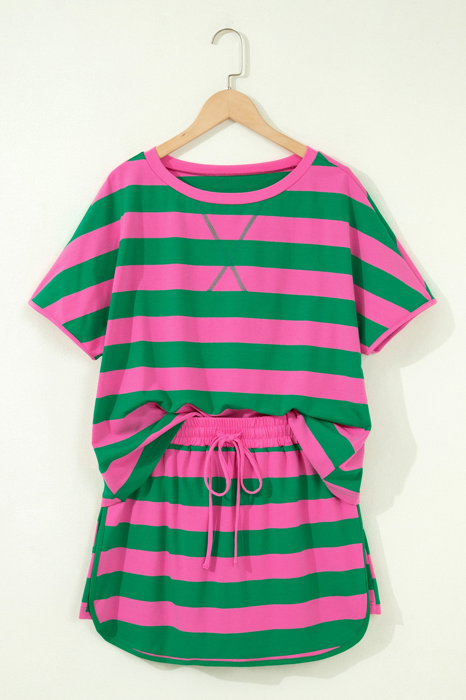 Striped Dolman Tee & Drawstring Skort Set – Women’s Athletic 2-Piece Outfit Dear-Lover Dropshipping Two Piece Sets/Short Sets