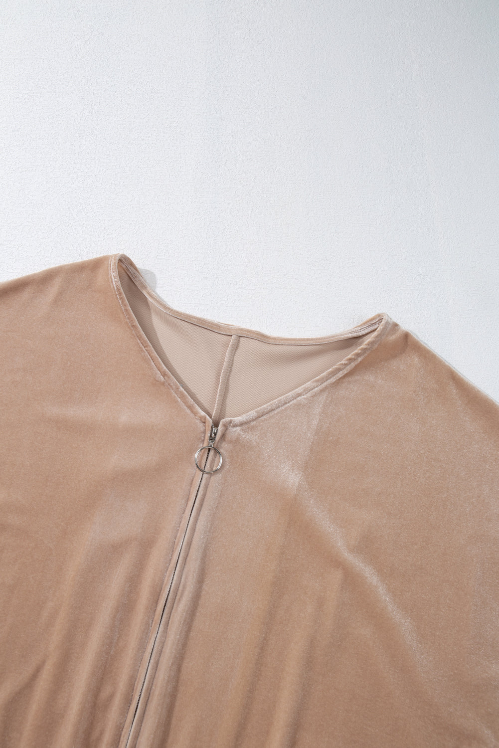 Beige Velvet Zipped Top and Joggers Two Piece Set