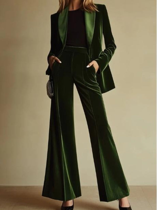 Elegant Velvet Flair Leg Pants Suit