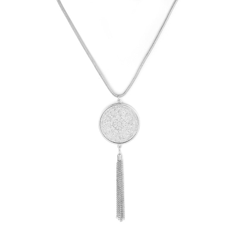 Long Filigree Pendant Tassel Necklace
