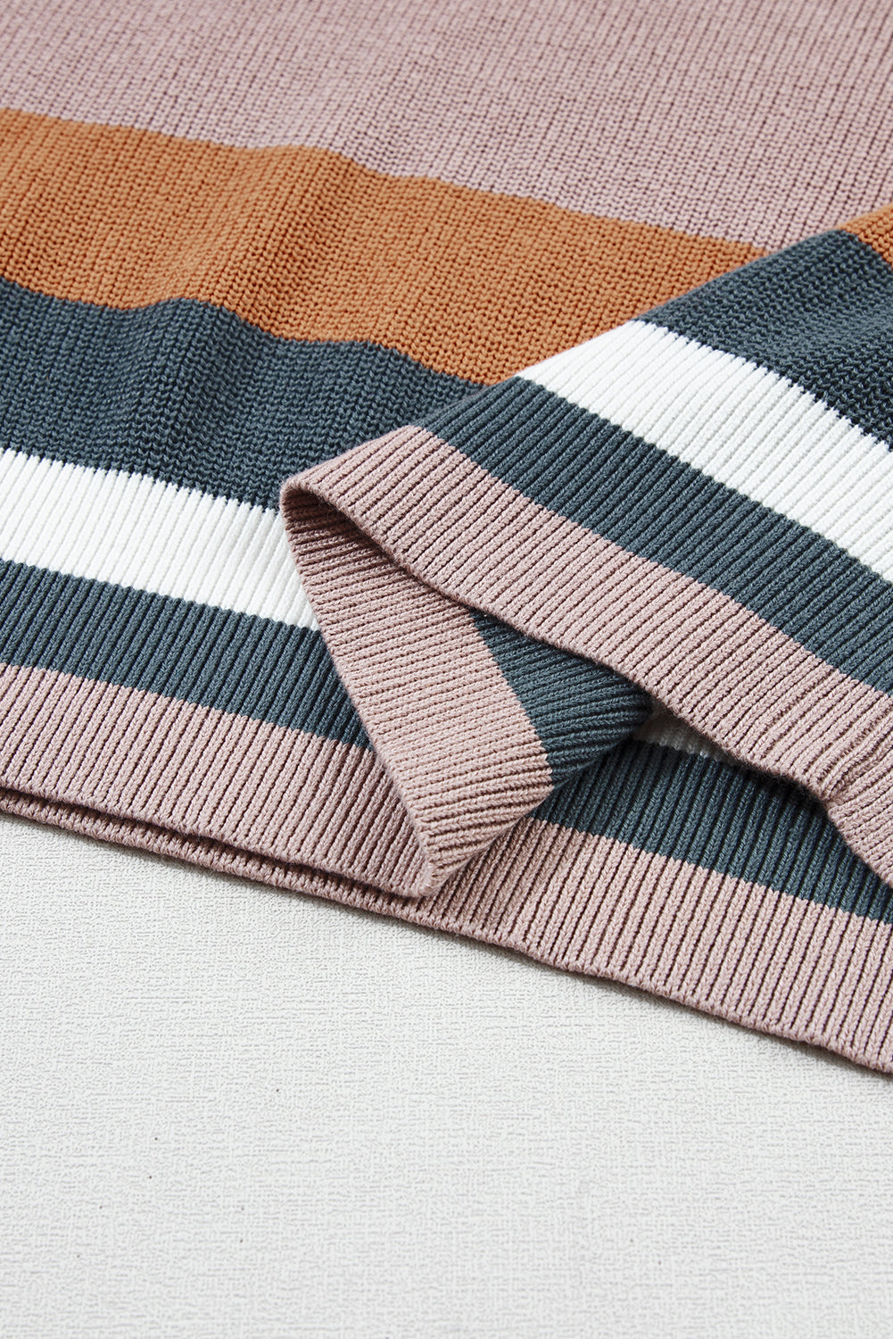 Taupe Classic Round Neck Colorblock Knit Sweater