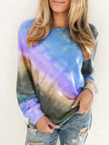 Tie Dye Rainbow Long Sleeve T-shirt S-5X Blue Bazaare Mart Long Sleeve Pull Over Top