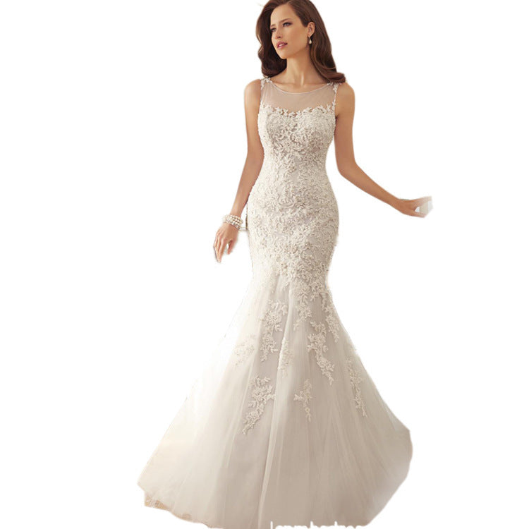 Fishtail Slim Sleeveless Lace Wedding Dress