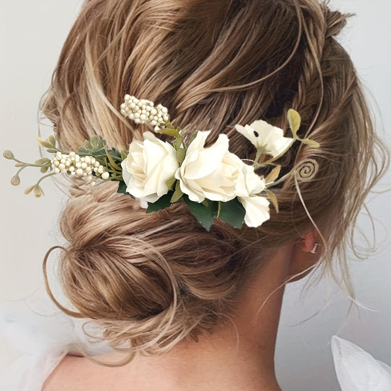 Elegant Fabric Roses Hair Combs