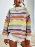 Rainbow Striped Drop Shoulder Sweater Yellow Bazaare Mart Striped Drop Shoulder Oversized Sweater