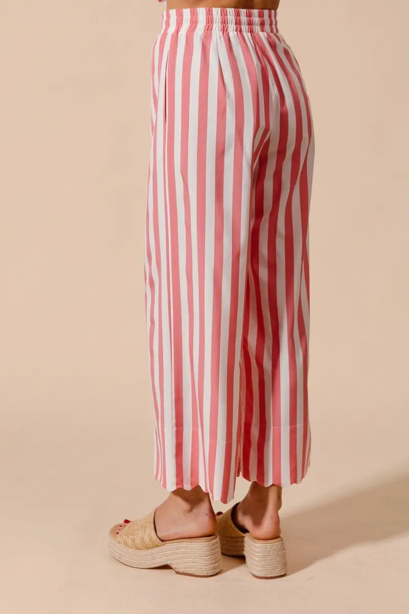 Pink Striped Pants Set Trendsi Front Tie Stripe Top With Puff Sleeves and Pants