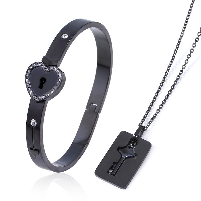 Couple's Love Lock Bracelet & Key Necklace Set