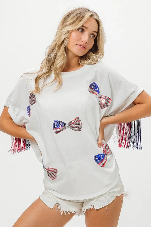 BiBi American Flag Sequin Ribbon T-Shirt Bazarre Mart BiBi American Flag Sequin Ribbon T-Shirt