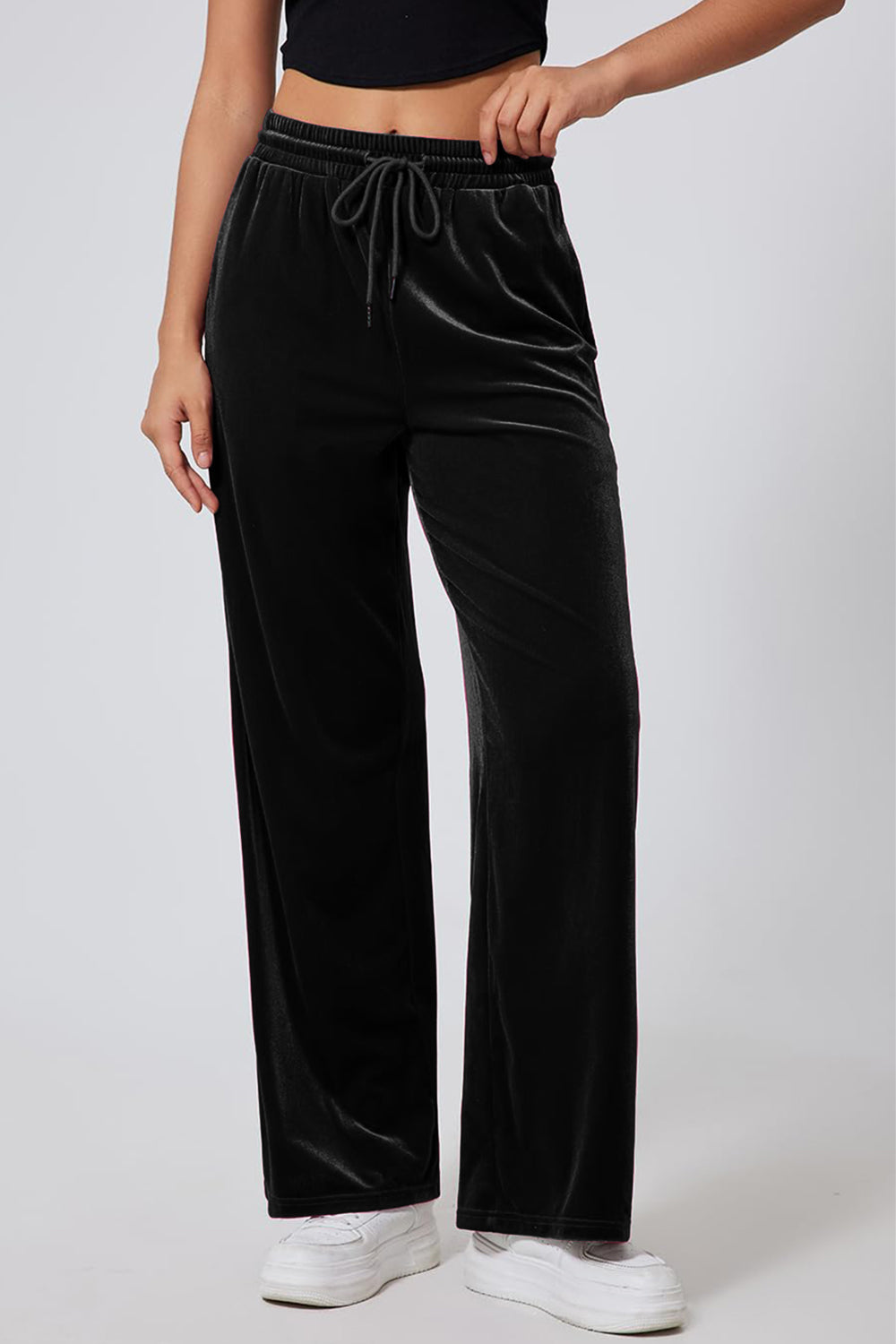 Velvet Drawstring Elastic Waist Pants