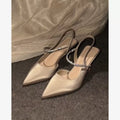 Women’s Rhinestone Chain Pointed Toe Heels – Slim Mid Heel Dress Sandals Apricot CJ Dropshipping Pointed Toe Gold Pumps