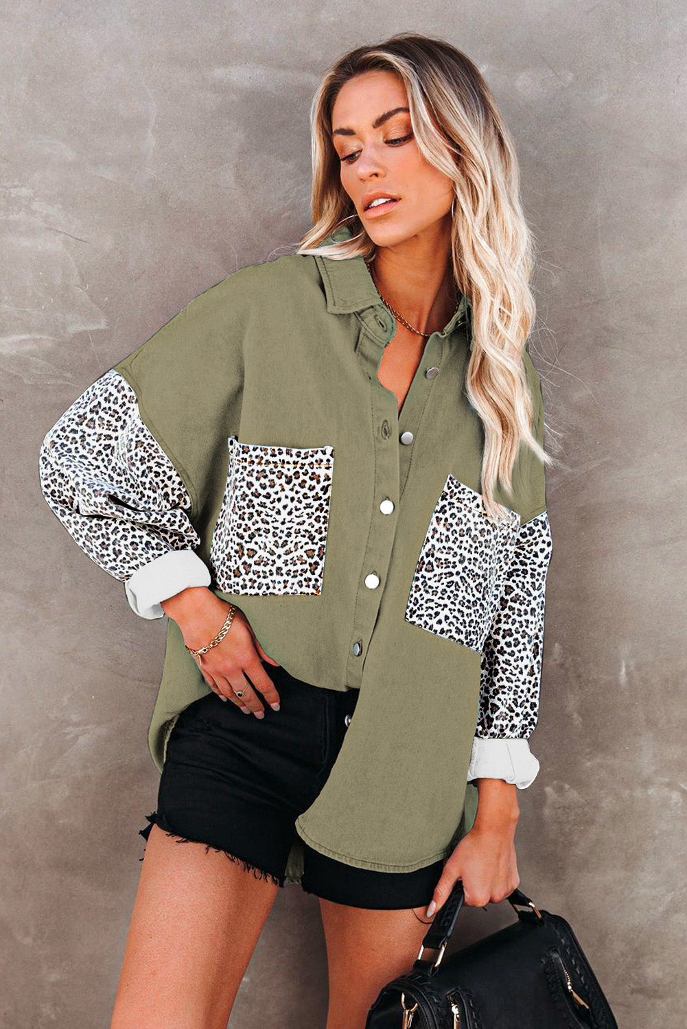 White Contrast Leopard Denim Jacket