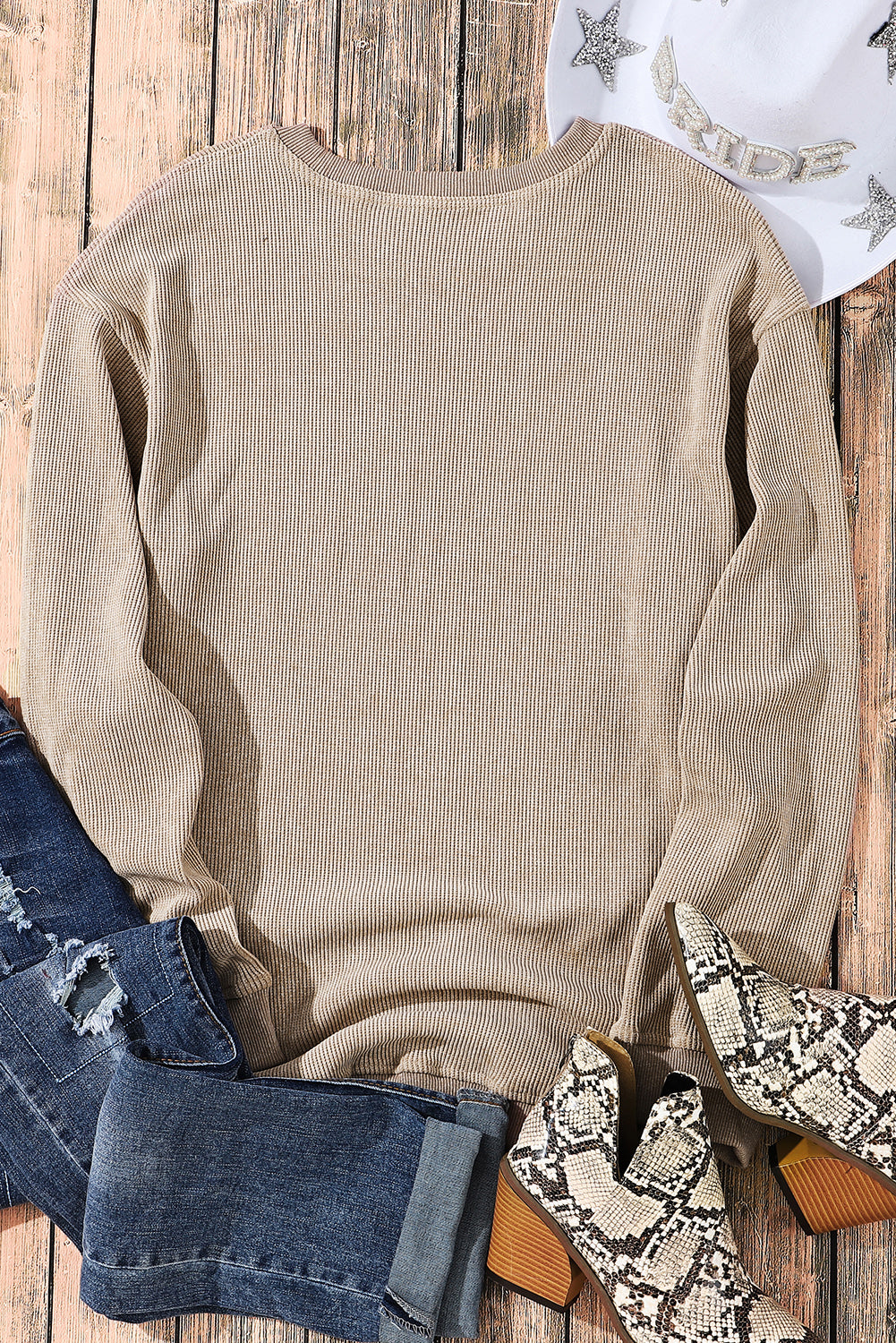 Plain Corded Crew Neck Sweatshirt