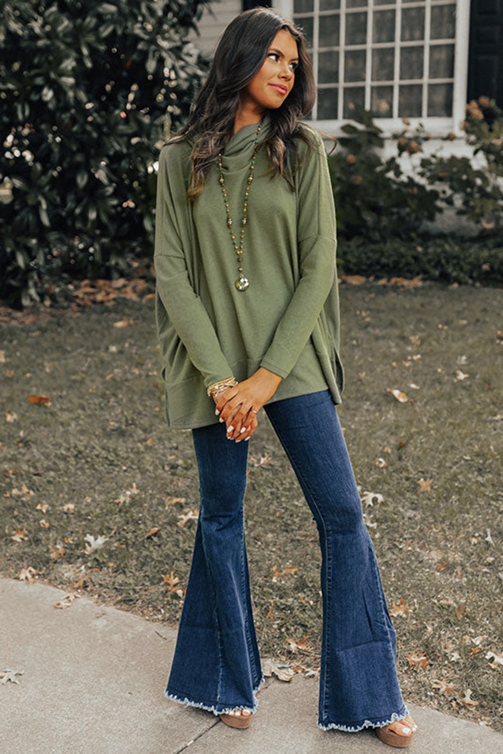 Sage Long Sleeve Cowl Neck Top