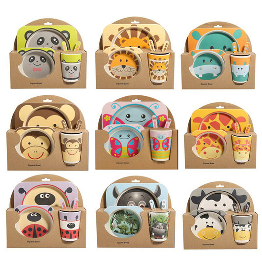 5PCS Children Bamboo Animal Dish Set