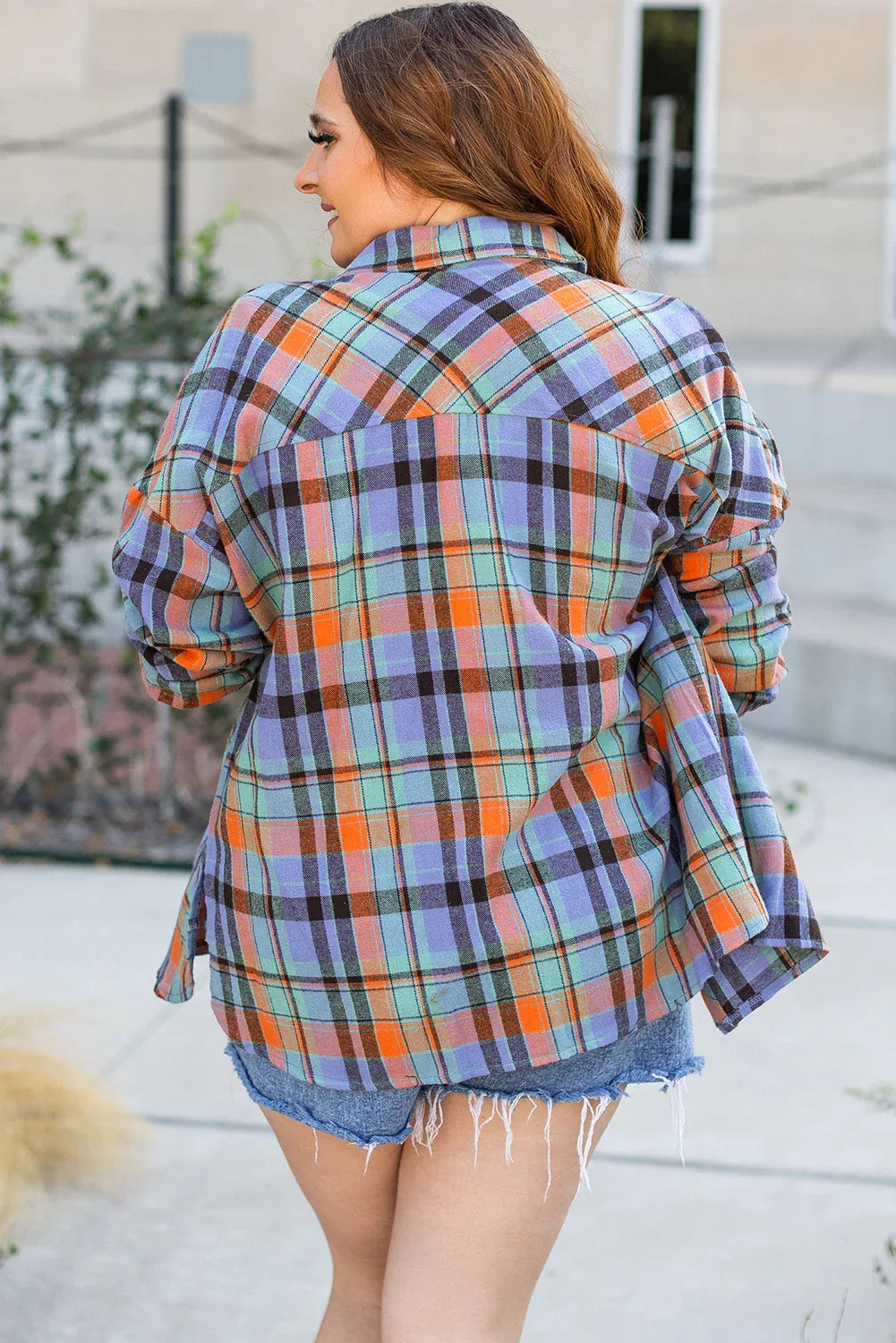 Orange Plus Size Plaid Print Buttoned Shirt Dear-Lover Dropshipping Plus Size/Plus Size Tops/Plus Size Blouses & Shirts