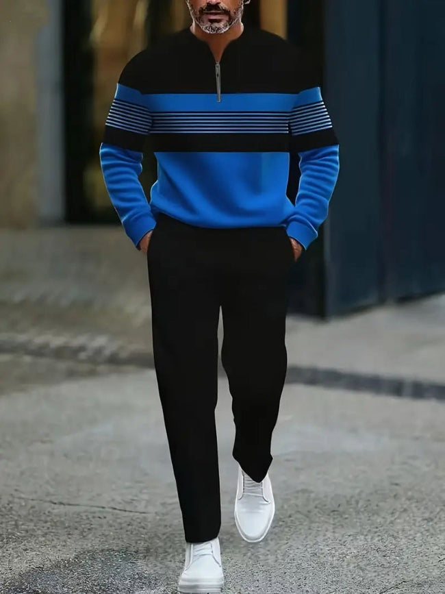 Royal Blue Striped Trendy Black Tracksuit