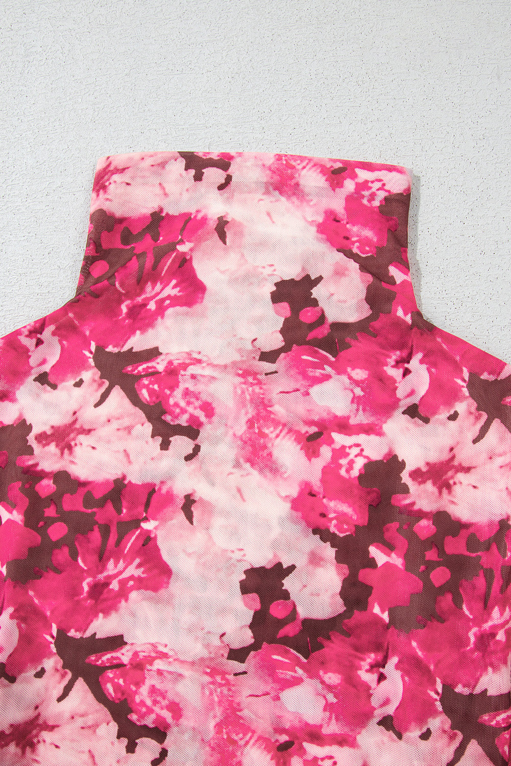 Floral Mesh Ruffle Sleeve Mock Neck Blouse