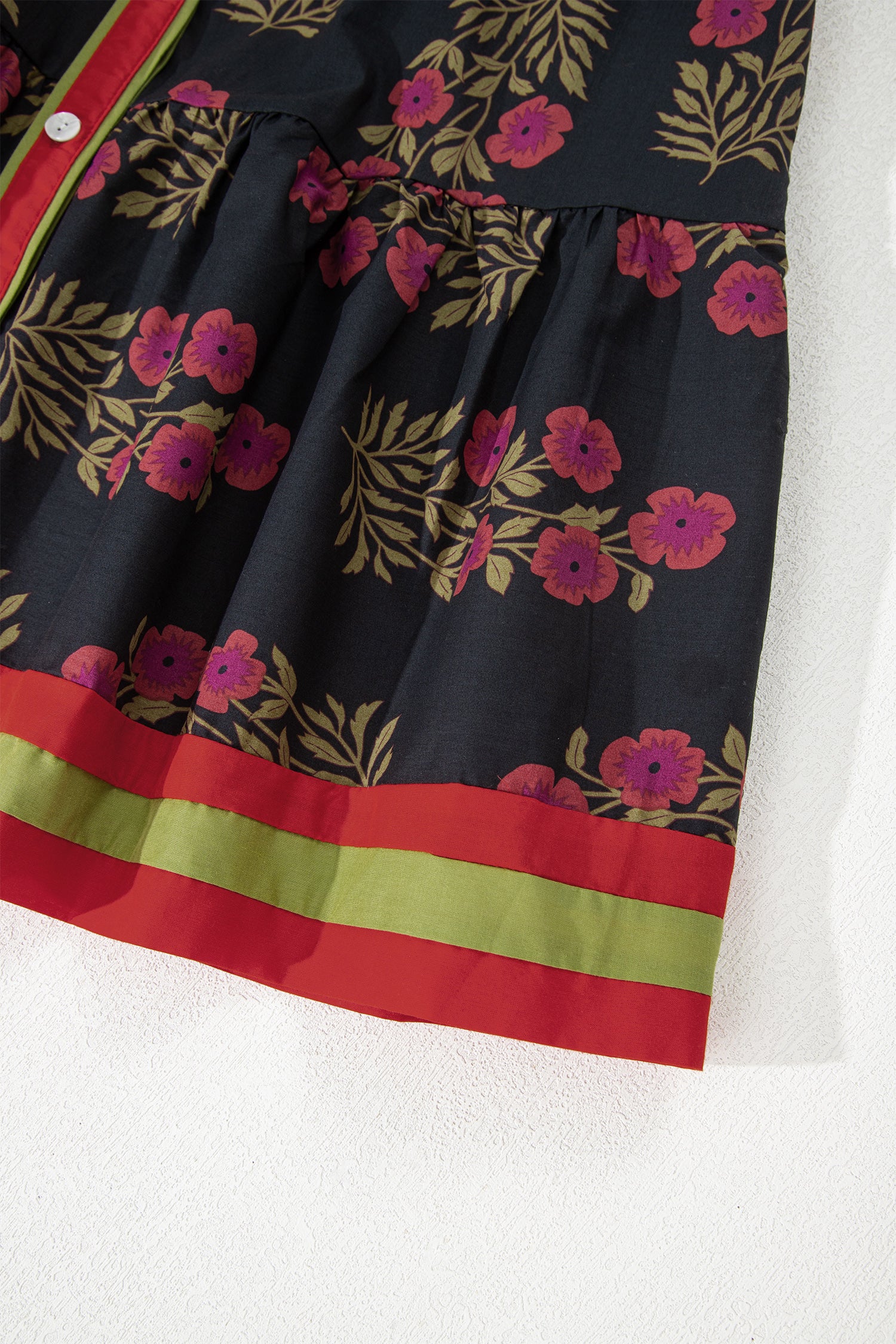 Black Retro Floral Belted Short Puff Sleeve Mini Dress Bazaare Mart Dresses/Floral Dresses