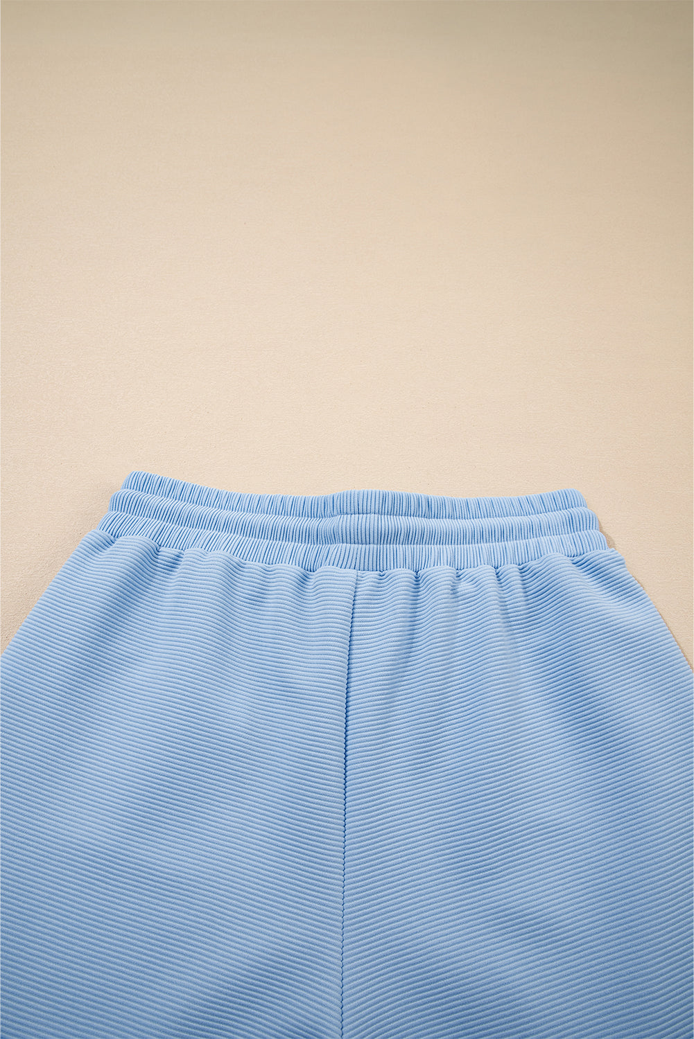 Baby Blue Textured Flutter Sleeve Zipped Top and Wide Leg Capris Set