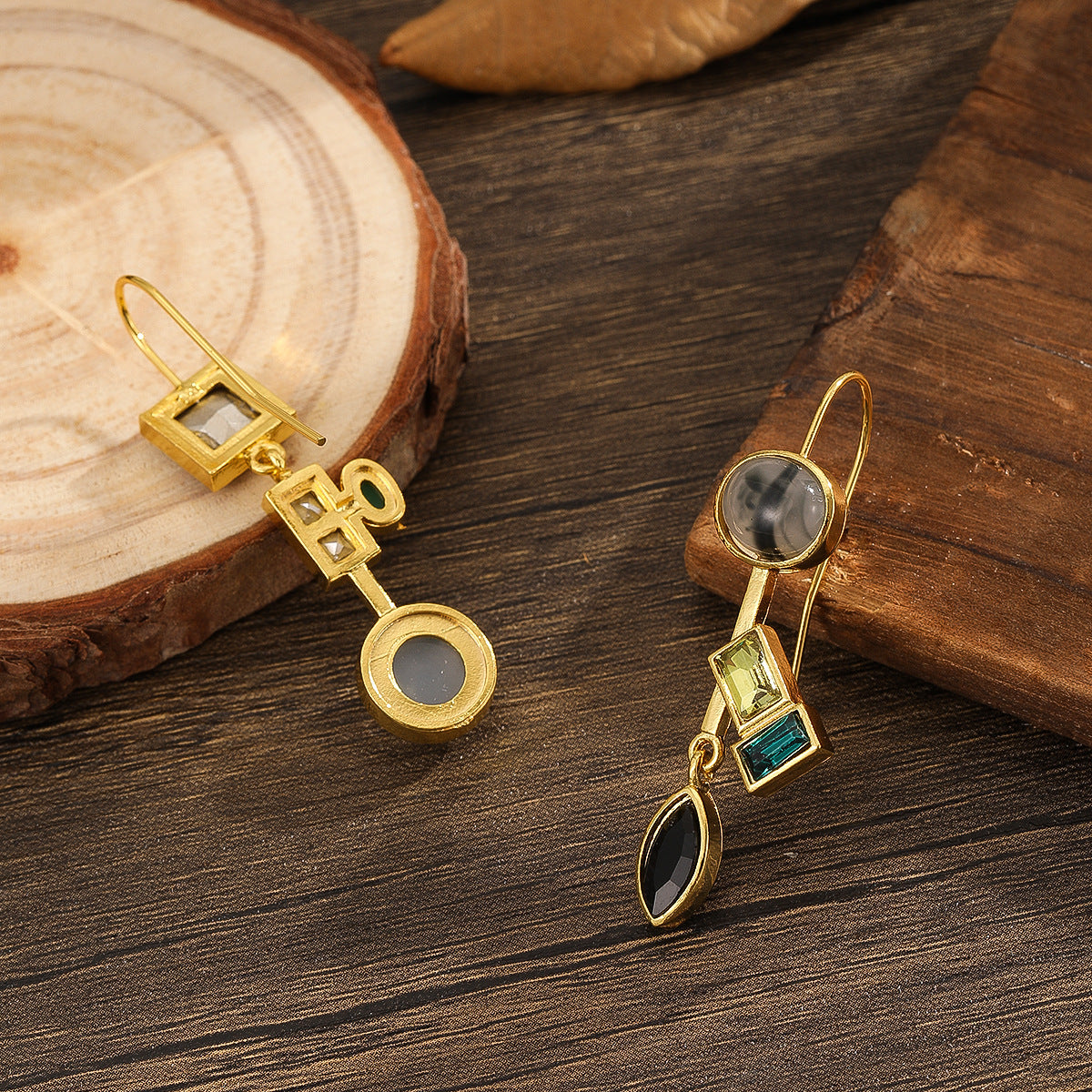 Green Geo Hook Earrings