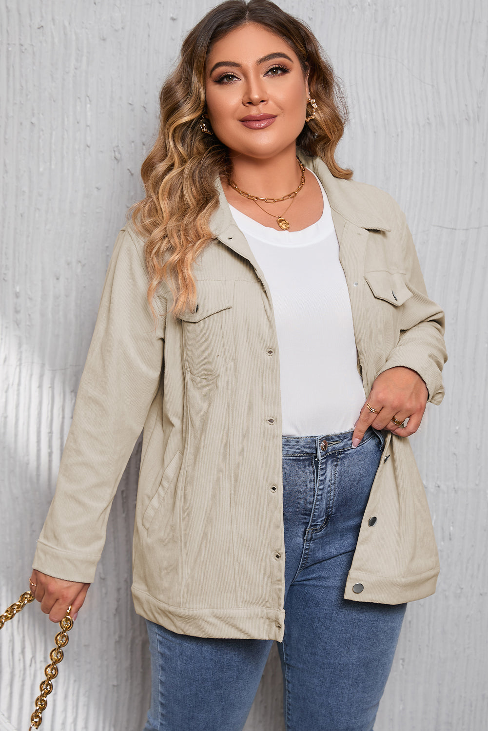Khaki Plus Size Corduroy Jacket