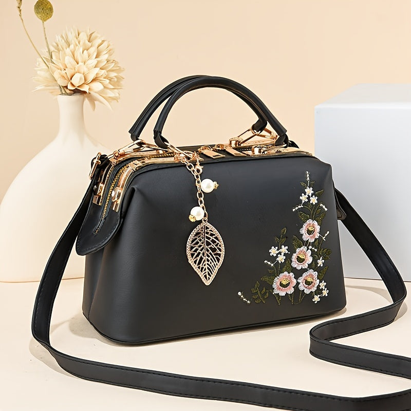 Elegant Floral Embroidered Handbag
