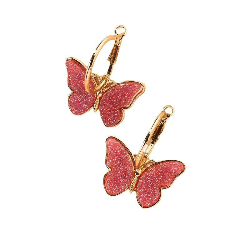 Colorful Drop Butterfly Hoop Earrings