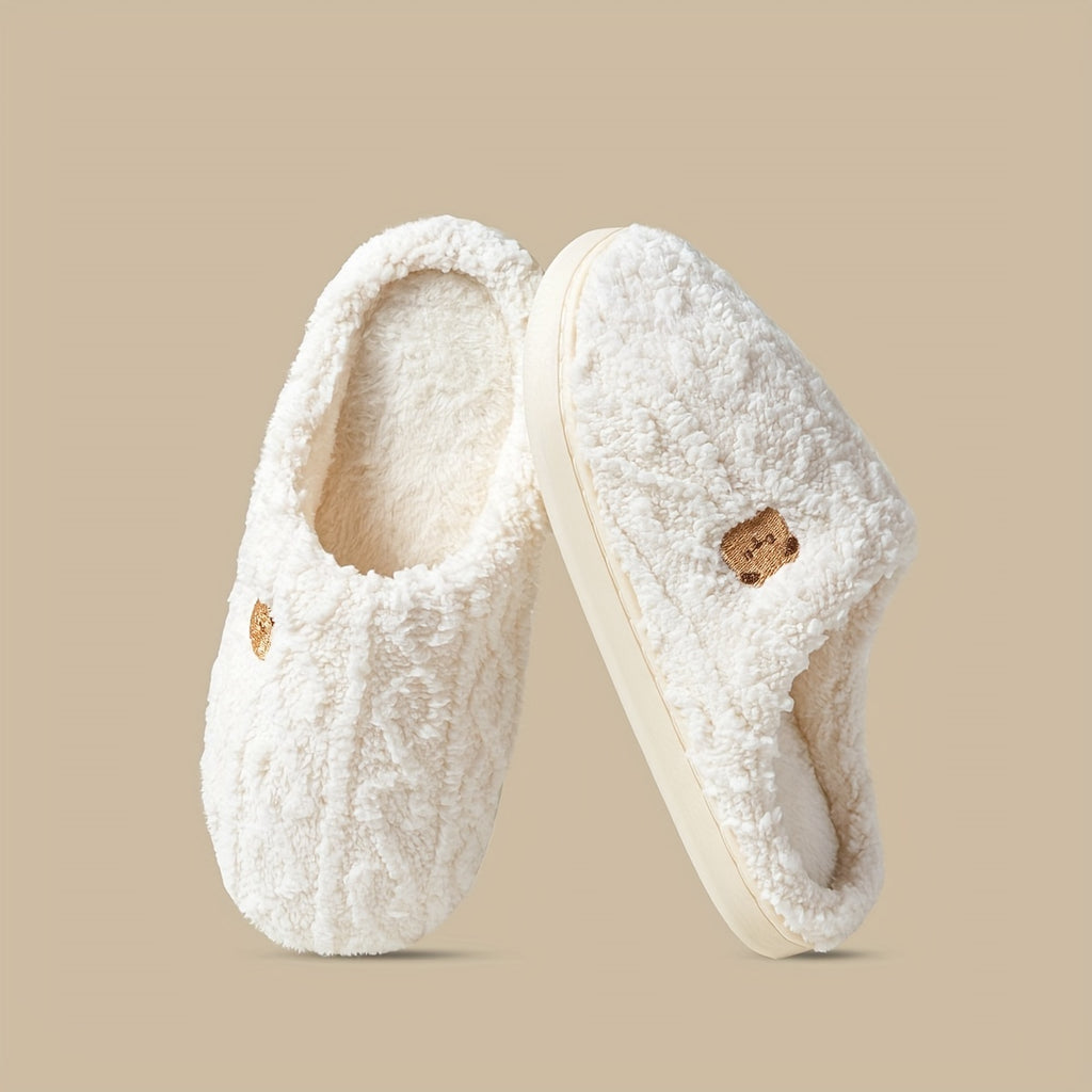 Cozy Textured Bear Print Slippers