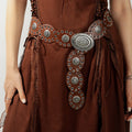 Retro Southwestern Oval PU Belt Dark Brown One Size Bazaare Mart Retro SW Silver Belt