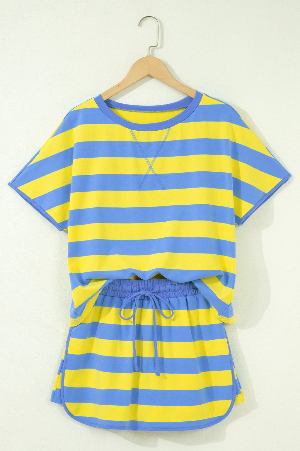 Striped Dolman Tee & Drawstring Skort Set – Women’s Athletic 2-Piece Outfit Dear-Lover Dropshipping Two Piece Sets/Short Sets