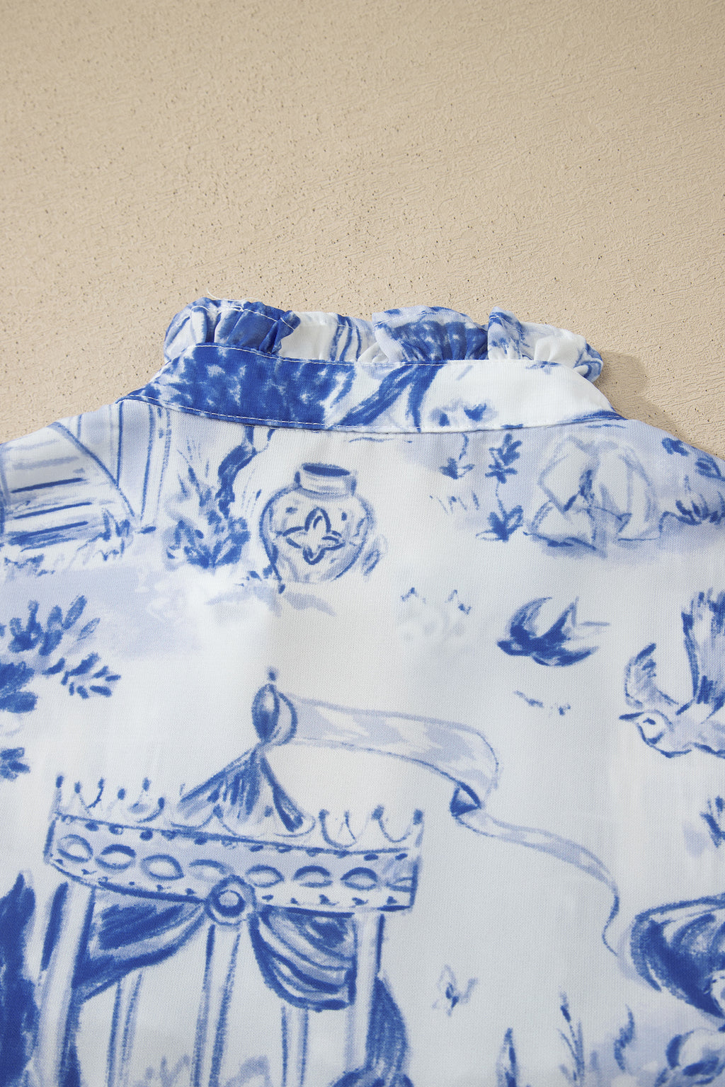 Blue Toile Print Smocked Puff Sleeve Blouse Dear-Lover Dropshipping Tops/Blouses & Shirts