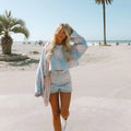 Flower Off Shoulder Sweater Shorts Suit Blue CJ Dropshipping Shorts Suit