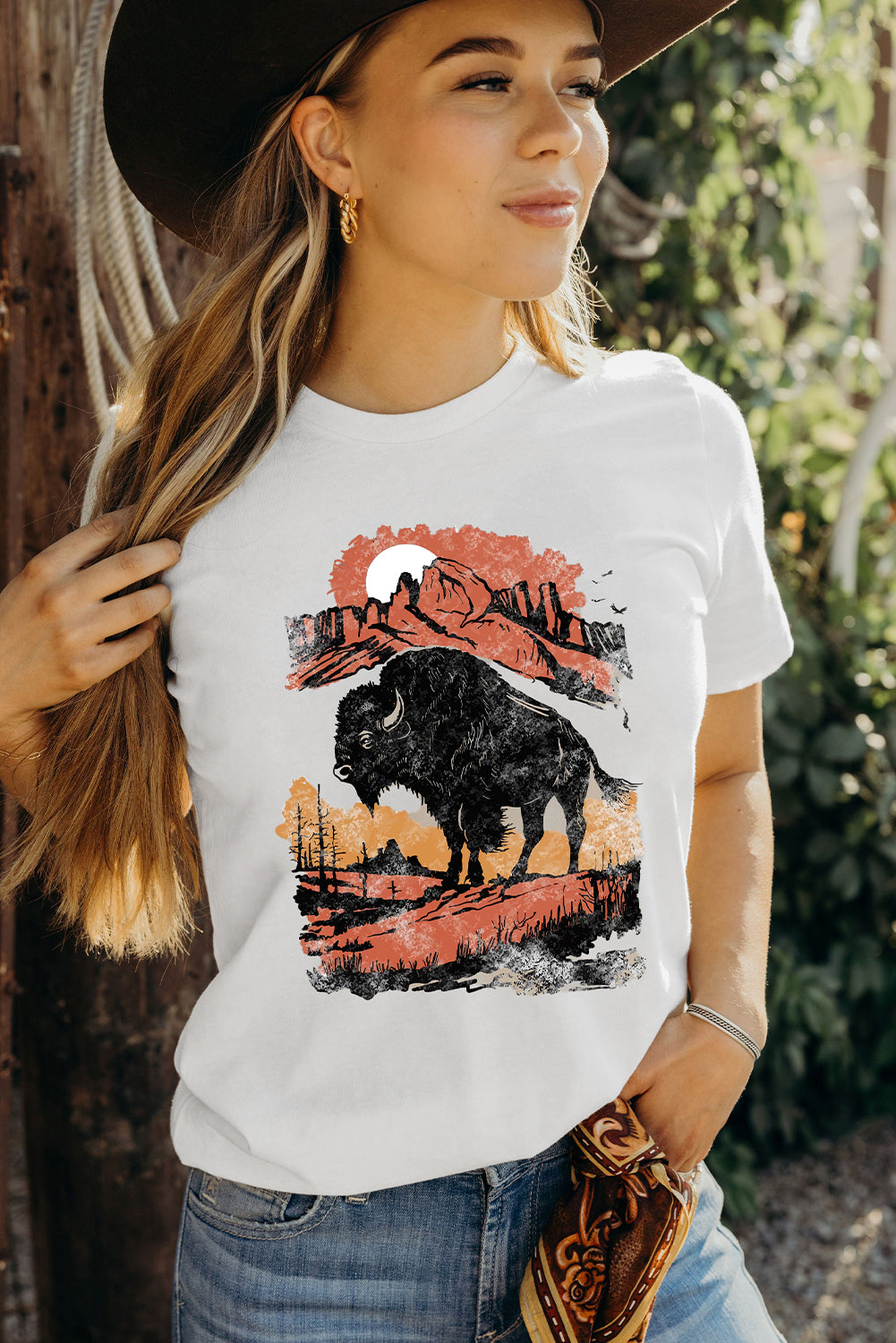 Retro Western Buffalo On Plains Tee