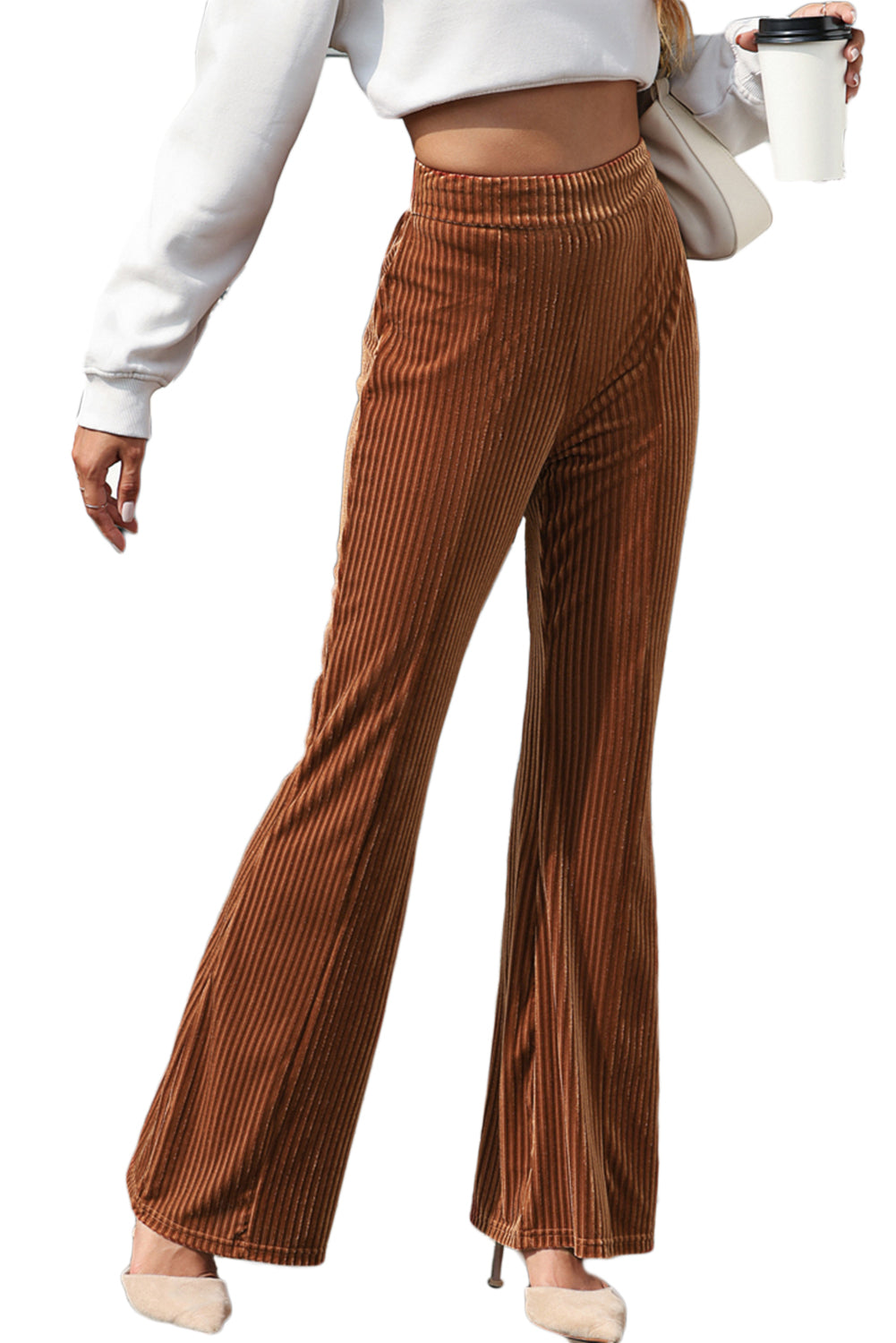 Black High Waist Flare Corduroy Pants