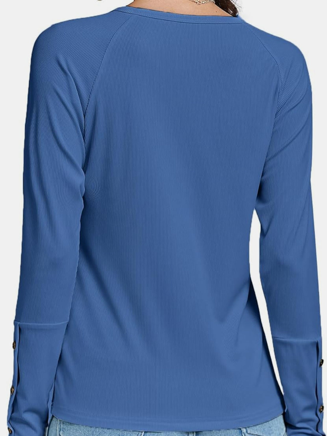 Button V-Neck Long Sleeve T-Shirt