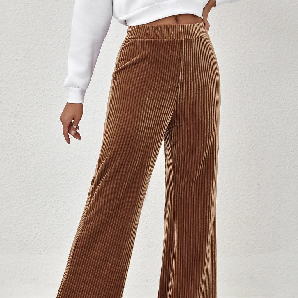 Women's Solid Color High Waist Flared Fleece Pants Bazaare Mart Winter Pants