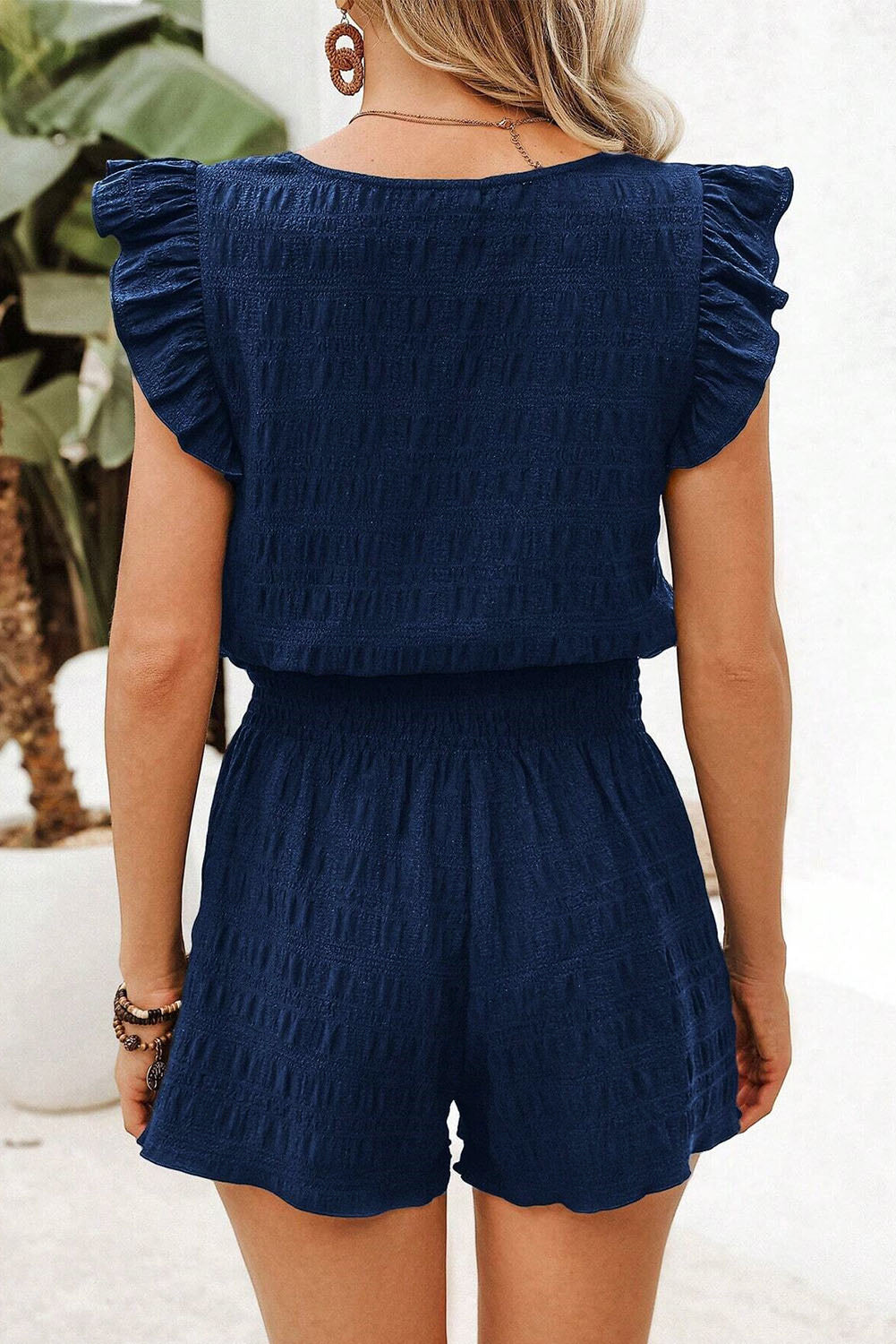 Textured Flutter Sleeve Shorts Set – Square Neck Top & Shirred High Waist Shorts Dear-Lover Dropshipping Two Piece Sets/Short Sets