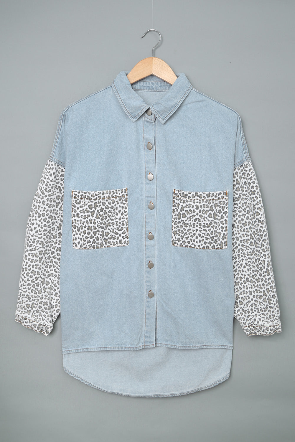 White Contrast Leopard Denim Jacket